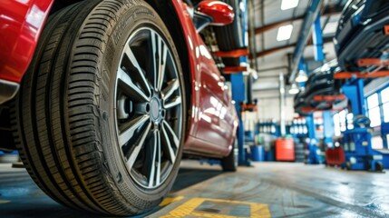  Car tires with a great profile in the car repair shop