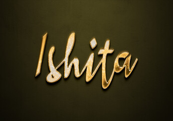 Old gold text effect of Hindi name Ishita with 3D glossy style Mockup	