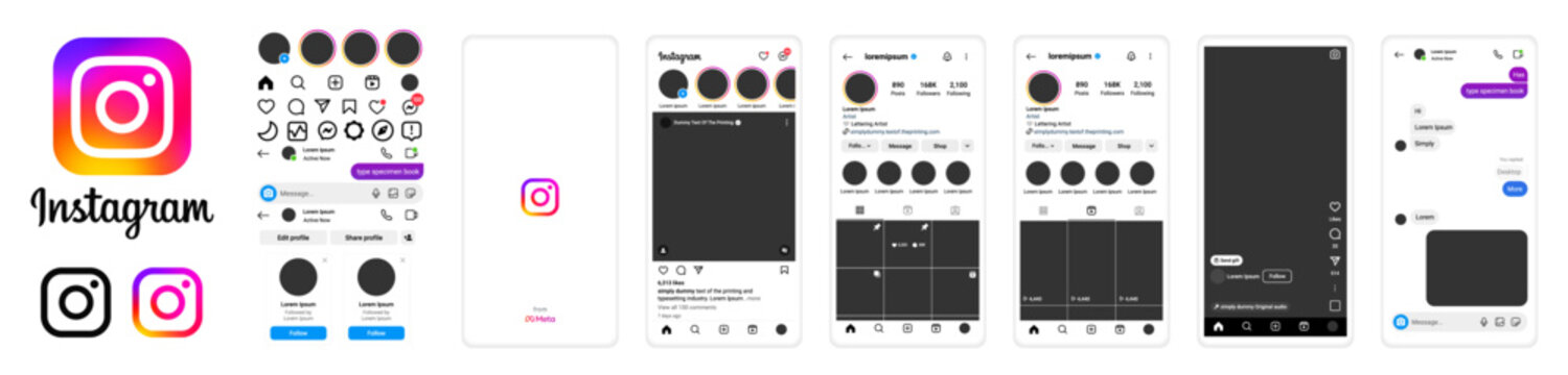 Instagram Mobile App Interface Template, Insta Page Template. 2024 Editorial Illustration.