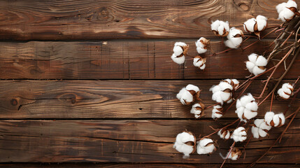 Beautiful cotton branch on wooden background closeup -