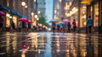 Obraz premium Night city in heavy rain, reflections in puddles