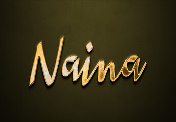 Old gold text effect of Hindi name Naina with 3D glossy style Mockup	