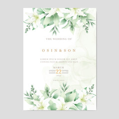 wedding invitation card with flower lily watercolor
