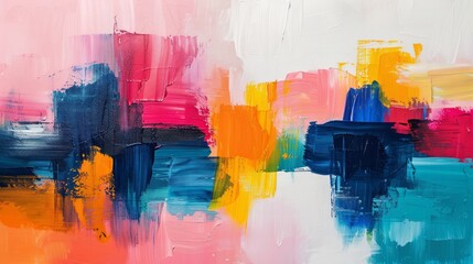 A vibrant abstract painting showcasing a harmonious blend of colors and shapes, ideal for wall art and design projects seeking a modern and artistic touch.