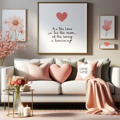 living room space have couch with pillows and a blanket in front of a wall with pictures used for printing card design attractive meaning.