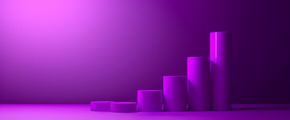 A bold and striking side view of a simple bar graph in vivid purple color, presenting data with...
