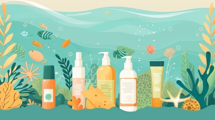 Eco-Friendly Skincare Infographic with Biodegradable Packaging and Reef-Safe Sunscreens - Educational Design for Poster or Card