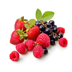 Obraz premium raspberries blueberries and strawberries on a white background