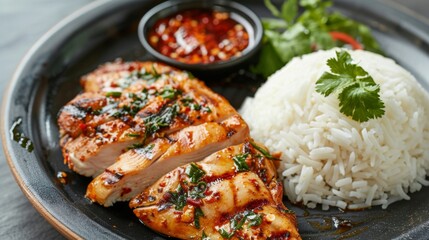 Grilled chicken breasts marinated in Thai spices, served with steamed rice