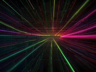 Colorful lines, neon green and pink, dynamic texture, generative AI