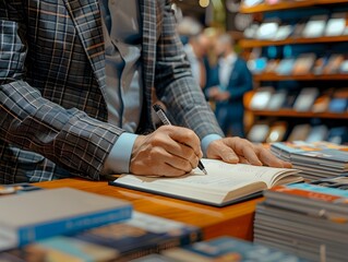 Bestselling Business Author Signing Copies at Crowded Book Launch Event for Latest Work