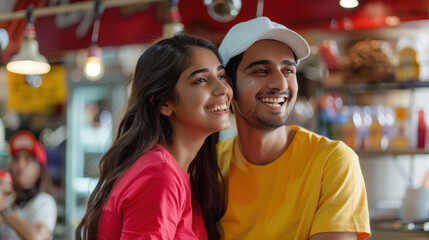 Fototapeta premium young indian couple standing at restourant