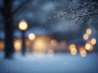 christmas tree in the night and Snow Background Generative Ai 
