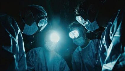 Fototapeta premium A dramatic shot of doctors in an operating room