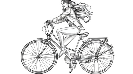 Young lady dressed in elegant clothes riding city bik