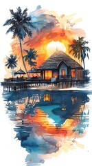 wanted to capture the beauty of a tropical island sunset in watercolor. The warm colors of the sky and the reflection of the water create a peaceful and serene scene.
