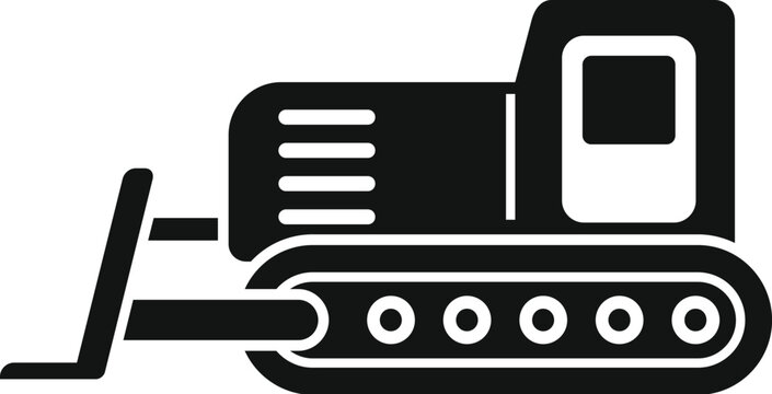recommend clip art: Vector illustration of a bulldozer icon in a solid black silhouette style for construction themes