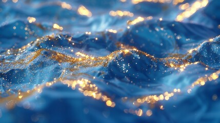 Oceanic Opulence: Sapphire blue waves, golden flecks, synchronized with calming rhythms.