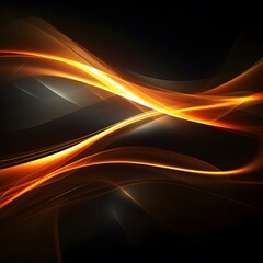 Black background with golden glowing waves. Generative AI.