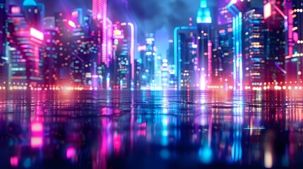 Futuristic Neon Lit Cityscape for Tech Product Displays and Showcases