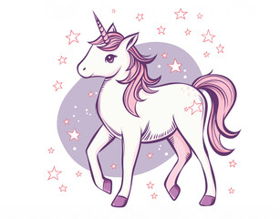 Fototapeta premium unicorn and stars simple drawing, flat cartoon.