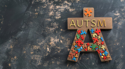 Blackboard with word AUTISM on beige background. Autism