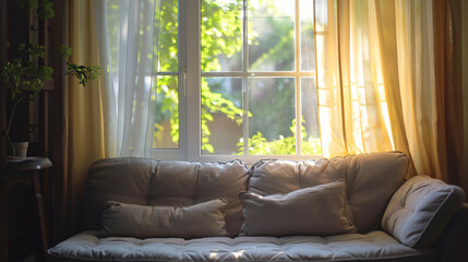 Comfortable sofa near window in room