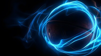 Black basketball with blue glowing neon lines. Generative AI.