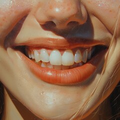 Close-up of a full, beaming smile, showcasing well-defined lips and teeth, conveying warmth and friendliness