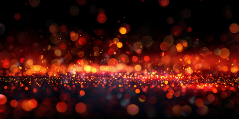 abstract background with red and gold  bokeh lights and particles on black background , a gold and red  background with lights, banner