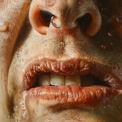 Obraz premium capturing the downturned corners and creases around the lips, indicating sadness or disappointment 