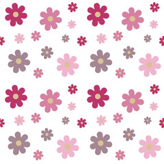 seamless pattern with cute pink flower on white background 