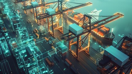 Modern Port with Automated Loading Systems for Efficient International Trade, Ideal for Business and Technology Projects