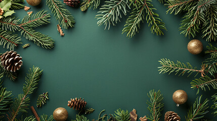 Composition with fir branches cones and Christmas decoration