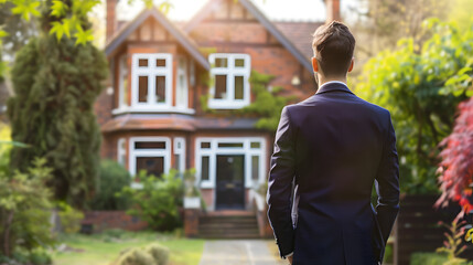 Real Estate Agent in front of a House, home loan luxury residential