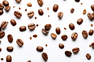 Obraz premium Falling coffee beans isolated on white background 