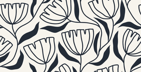 Exotic abstract hand drawn flowers seamless pattern.