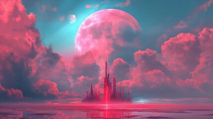 Sci-fi background with magic city