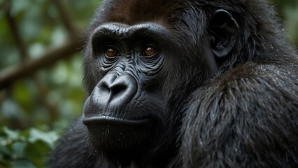 Obraz premium Into the Abyss: A Close Encounter with the Wise Silverback Gorilla