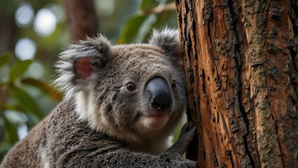 Obraz premium Sitting Bear Cute Koala On Tree