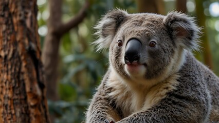 Sitting Bear Cute Koala On Tree
