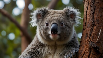 Obraz premium Sitting Bear Cute Koala On Tree