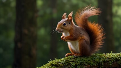 A squirrel is eating a nut on a tree