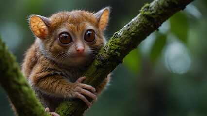 Fototapeta premium Tarsier monkey Tarsius Syrichta on the tree in natural jungle environment