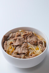 白背景の牛丼の写真