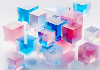 Abstract Composition of Colorful Transparent Cubes on White Background