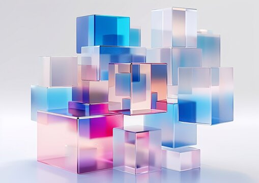 Fototapeta Abstract Composition of Translucent 3D Cubes in Gradient Blue and Pink Tones