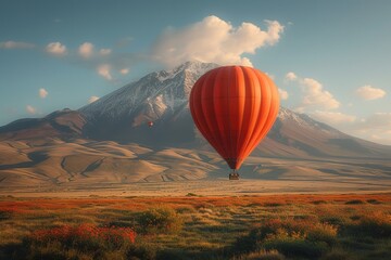 Train Travel Adventure Balloon Ride Illustration or photo of a hot air balloon ride as part of a train travel adventure, adding an element of aerial exploration