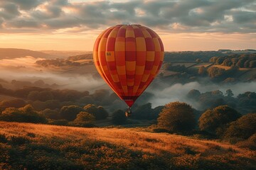 Train Travel Adventure Balloon Ride Illustration or photo of a hot air balloon ride as part of a train travel adventure, adding an element of aerial exploration