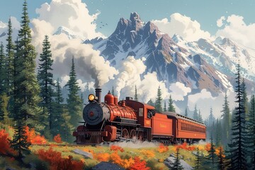Train Travel Adventure Storybook Illustration of a storybook cover featuring a captivating train travel adventure narrative